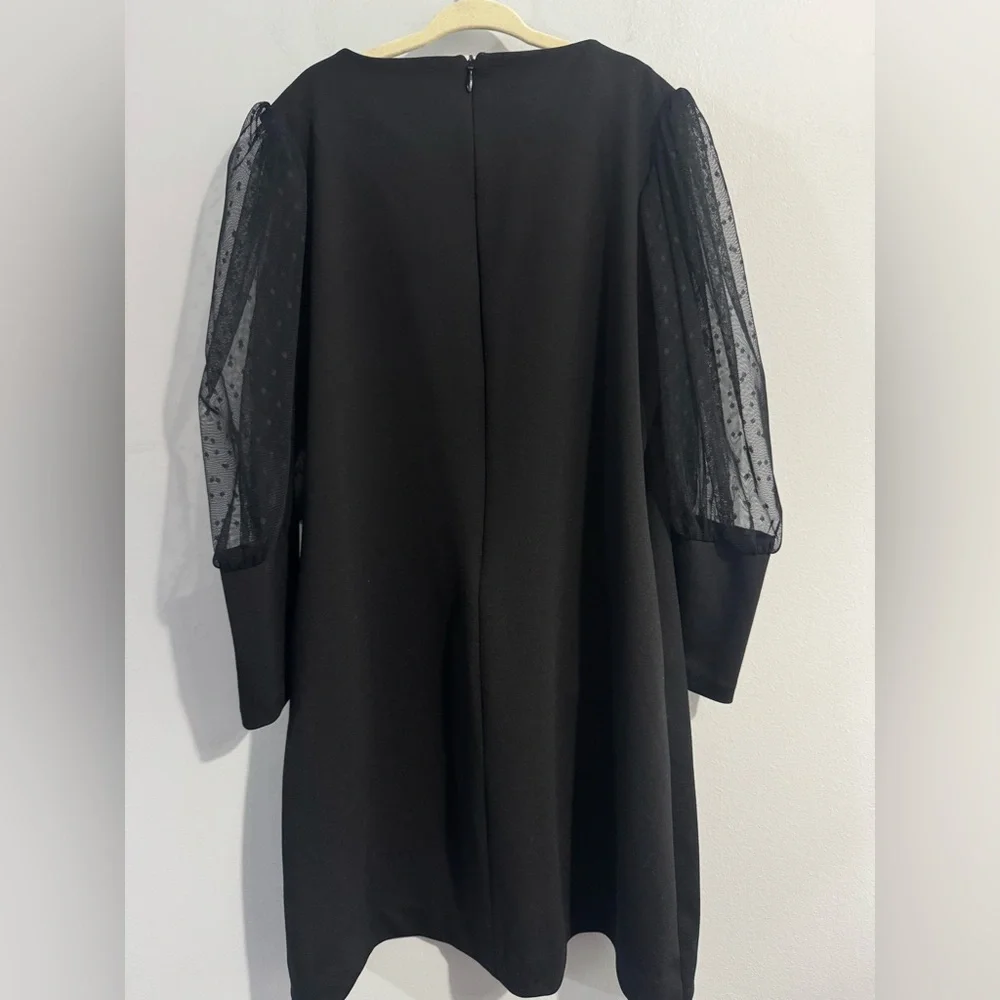 Gabby Claire Black Shift Dress Girls Size 12 Swiss Dot Mesh Puff Sleeve Holiday